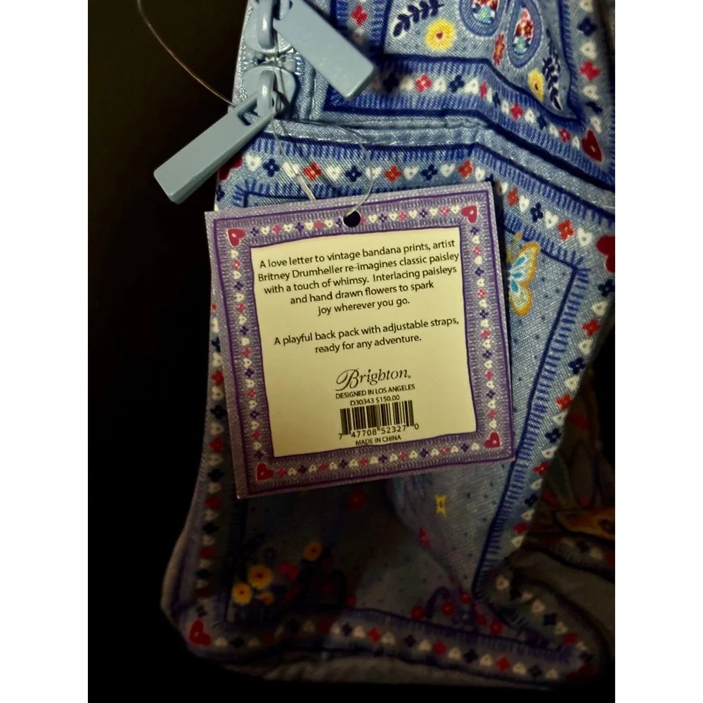 NWT Brighton Bandana Love Backpack  Blue Paisley Butterfly D30343
